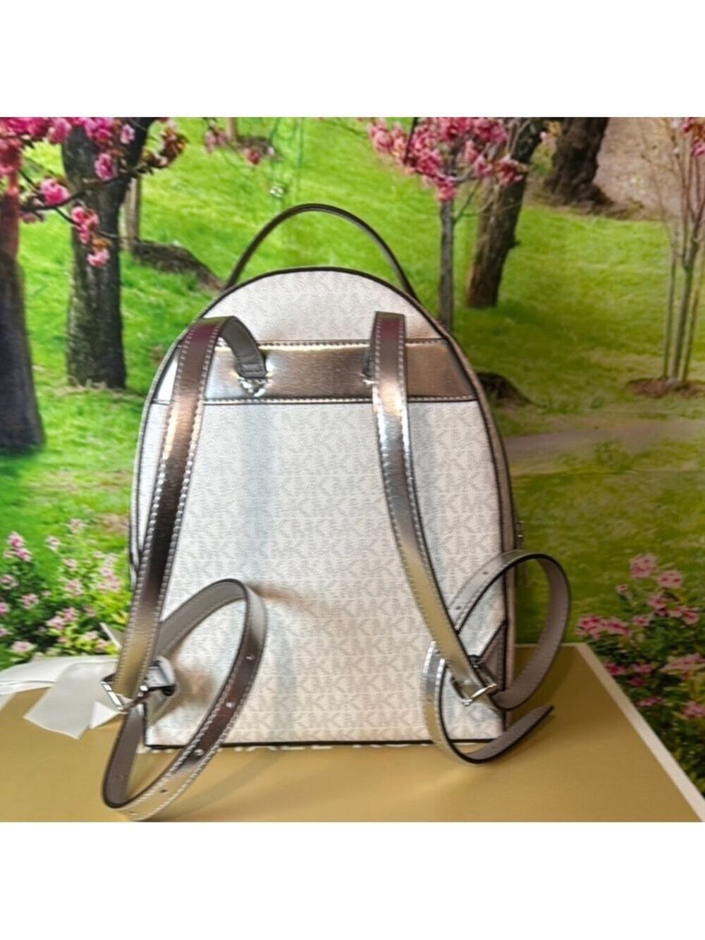 Michael Kors White Monogram Backpack Dome-Shaped Design NWT ( No Box ) Sheila - Picture 9 of 17